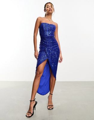Jaded Rose Corset Drape Sequin Maxi Dress In Electric Blue