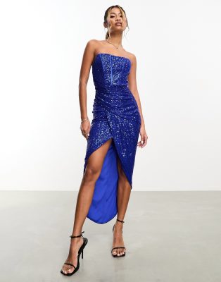Jaded Rose Jaded Rose corset drape sequin maxi dress in electric blue