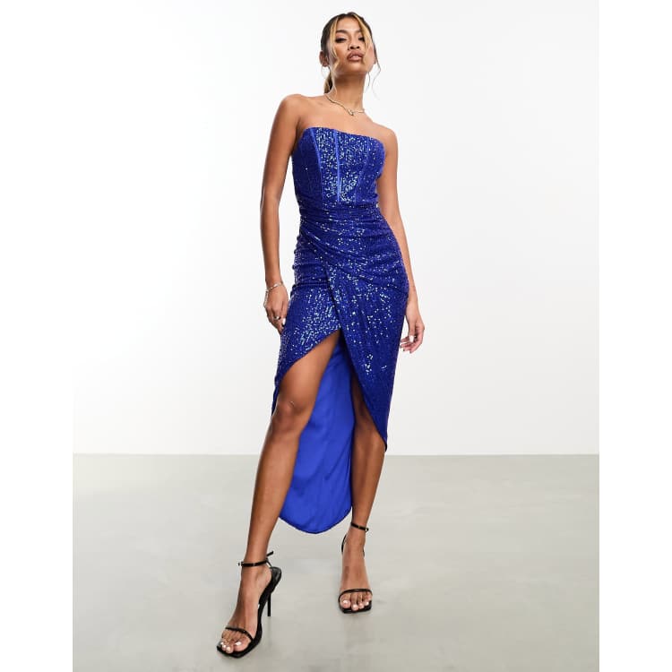 Jaded Rose corset drape sequin maxi dress in electric blue | ASOS