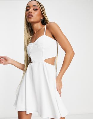 Jaded Rose corset mini skater dress with cut outs in white