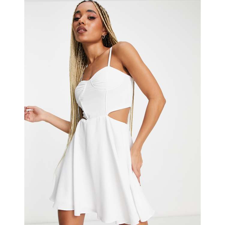 Jaded Rose corset mini skater dress with cut outs in white