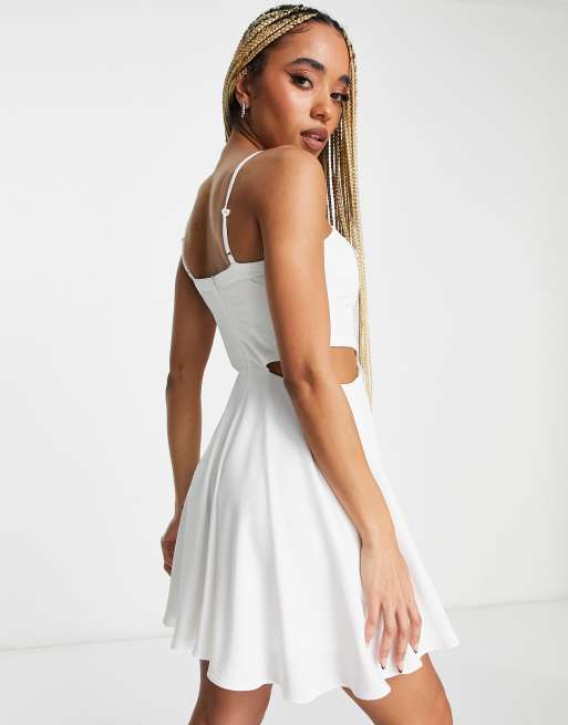 Jaded Ruched Corset Mini Dress in Ivory