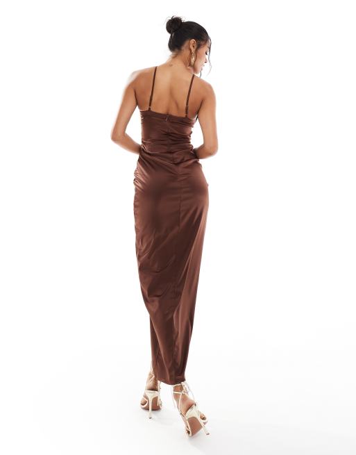 Jaded Rose cowl satin midaxi dress in chocolate | ASOS