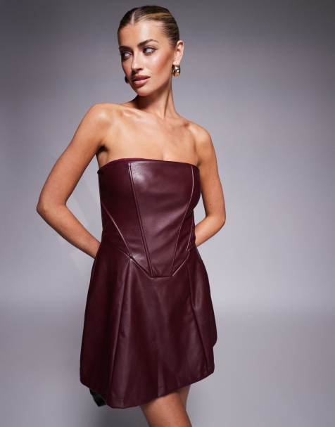 Jaded Rose structured PU mini dress in oxblood