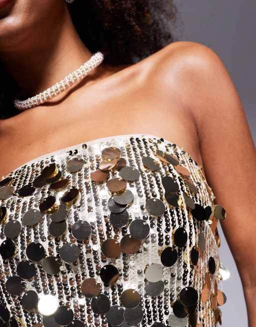 Jaded Rose disc sequin maxi dress in gold, 4 of 4
