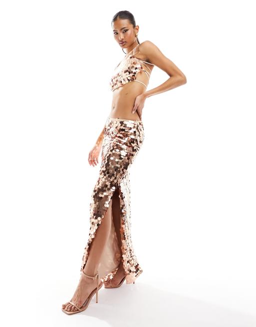 Gold sequin 2025 maxi skirt uk