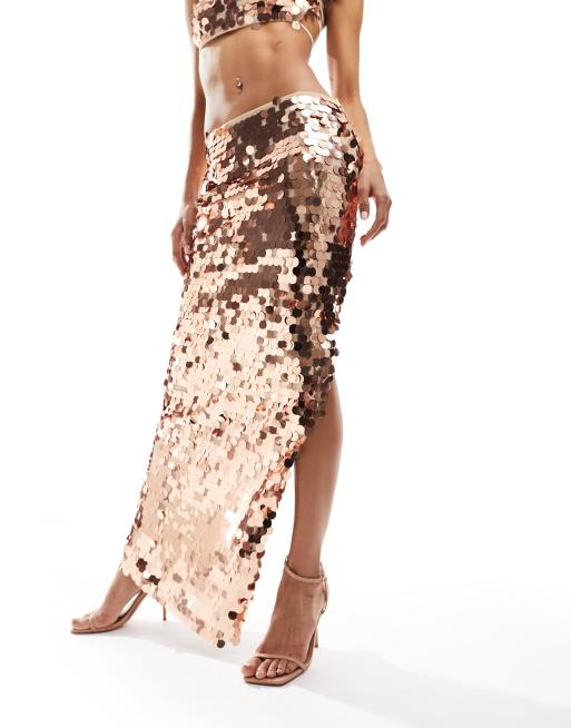 Rose gold 2025 sequin skirt maxi