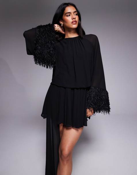 Jaded Rose – Drapiertes Minikleid aus Kunstpelz in Schwarz - view 1
