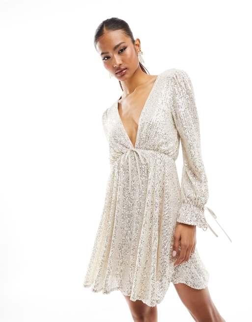 Jaded Rose embellished babydoll mini dress in silver sequin | ASOS