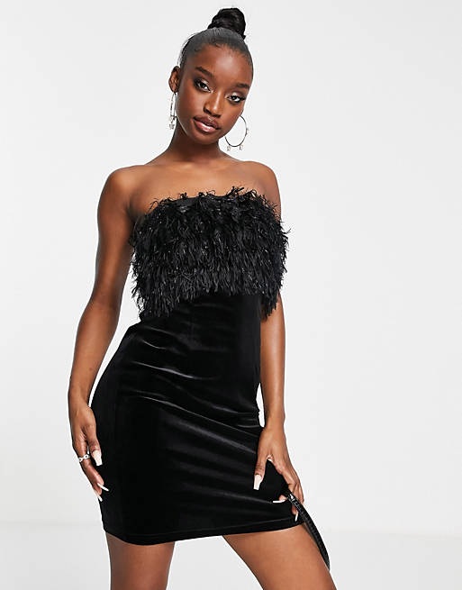 Jaded Rose exclusive faux fur velvet mini dress in black