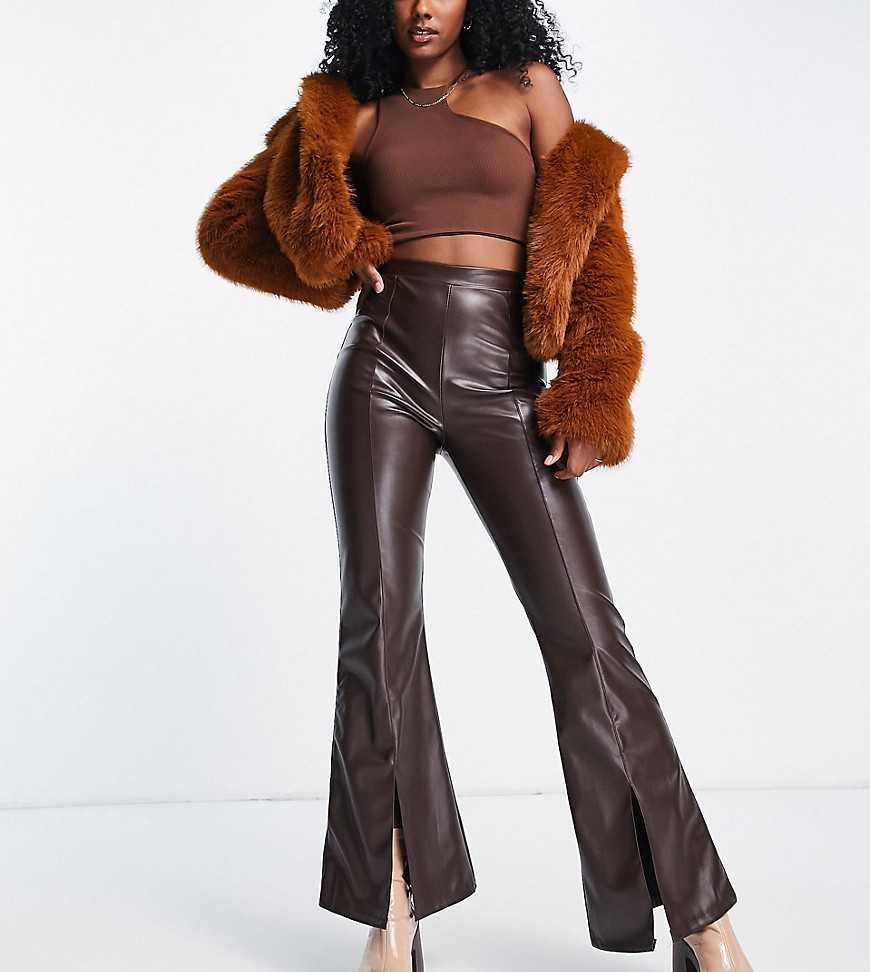 Jaded Rose exclusive PU wide leg pant in chocolate - part of a set-Brown