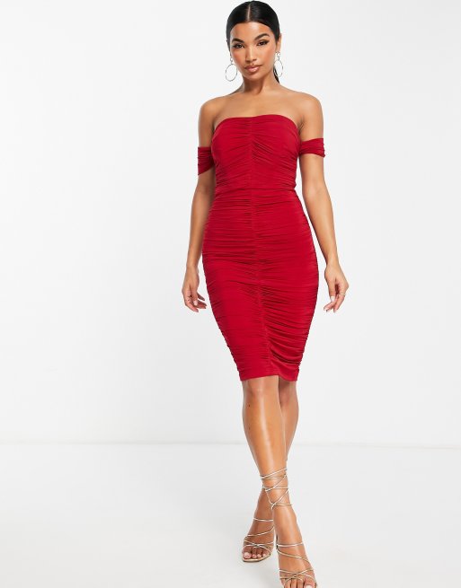 Jaded Rose exclusive ruched corset midi dress in wine red | ASOS