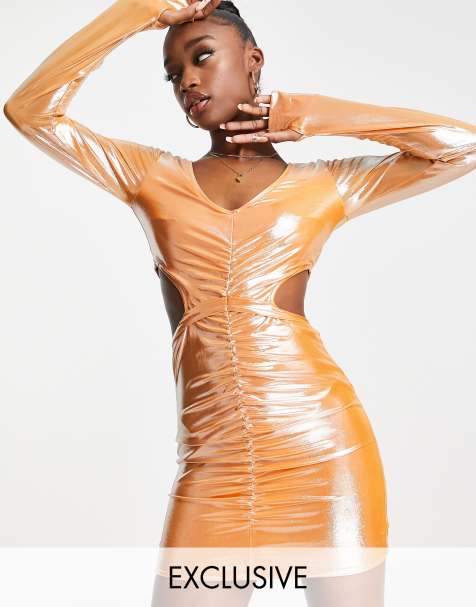 Jaded Rose exclusive ruched cut-out mini dress in metallic orange - view 1