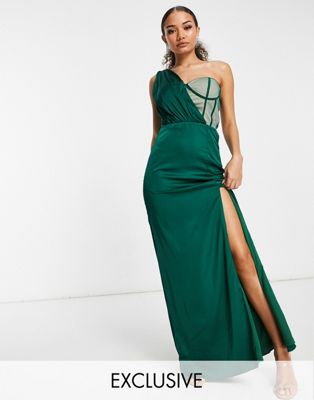 Jaded Rose Exclusive Satin One Shoulder Maxi Dress With Corset Detail ...