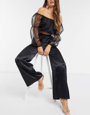 black satin wide leg pants