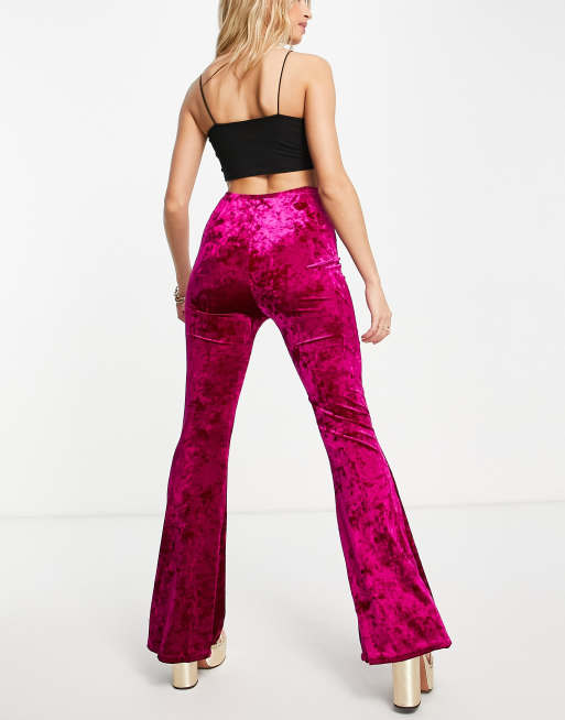 Jaded Rose exclusive velvet flare pants in hot pink - part of a set