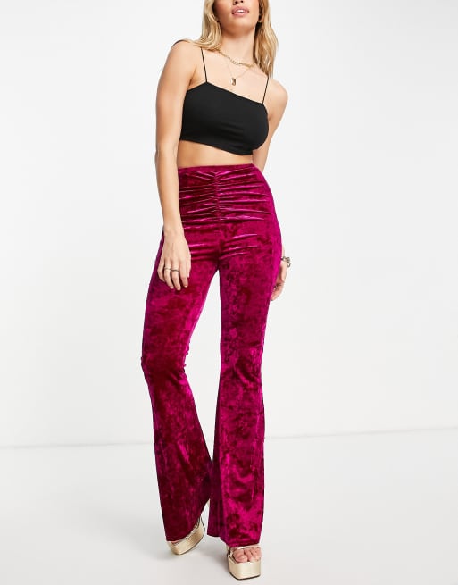 Jaded Rose exclusive velvet flare pants in hot pink - part of a set