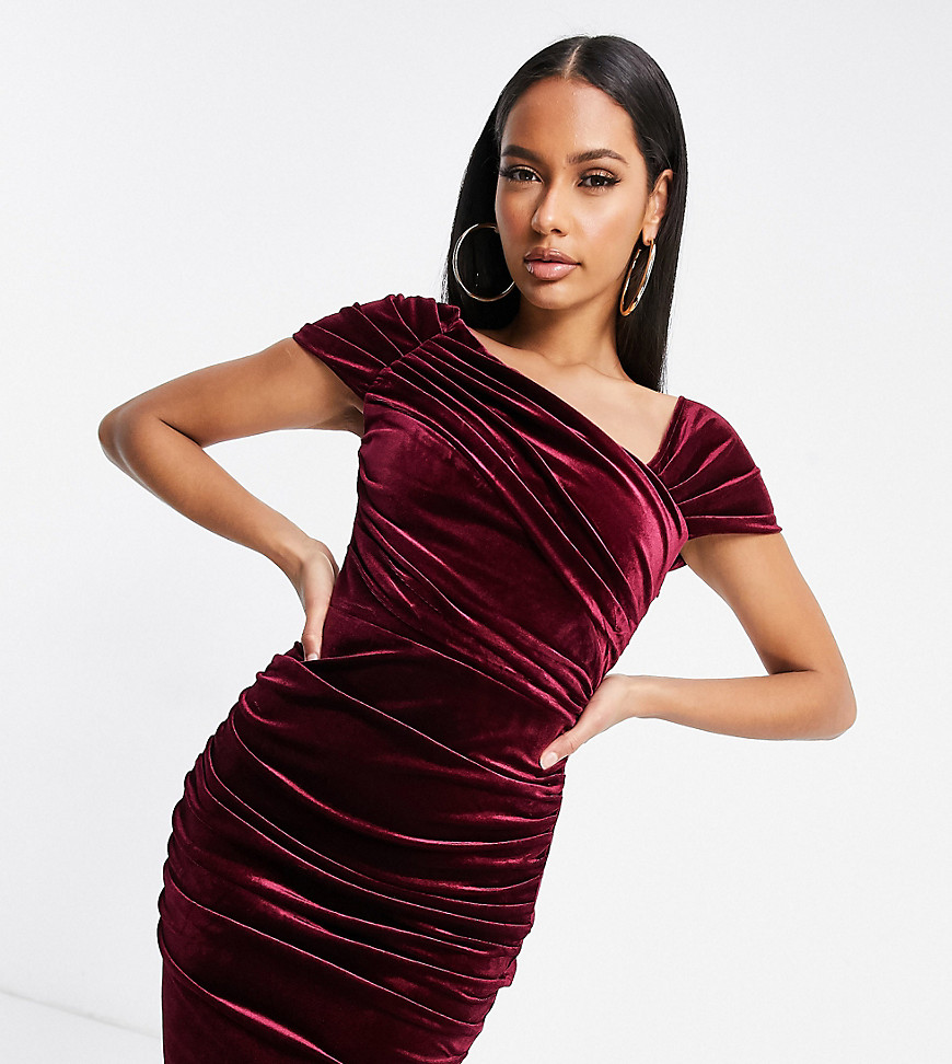 Jaded Rose exclusive velvet mini dress with off shoulder detail in berry-Red