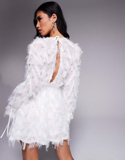 Jaded Rose faux feather babydoll mini dress in ivory