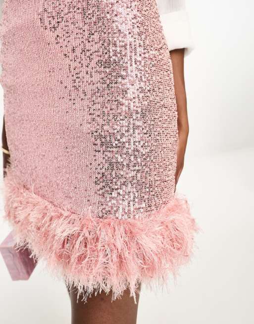 Pink feather midi skirt sale