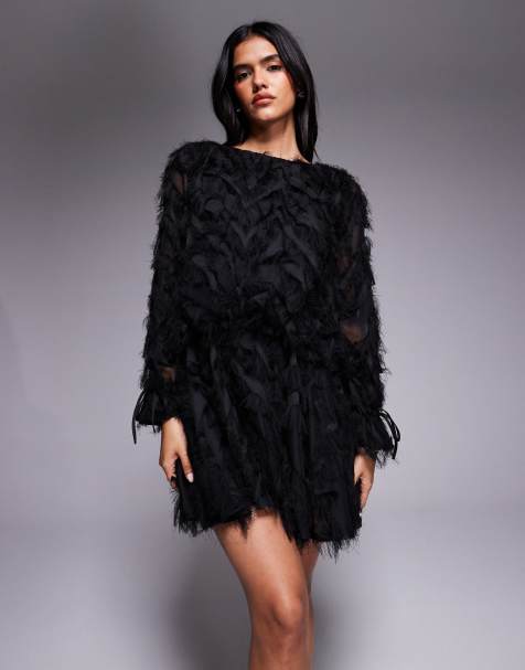 Jaded Rose faux fur cuff drape mini dress in black - view 1
