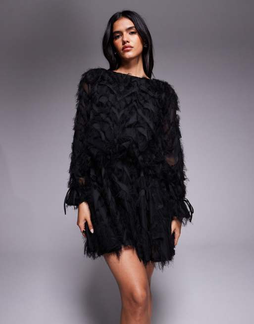 Jaded Rose faux fur cuff drape mini dress
