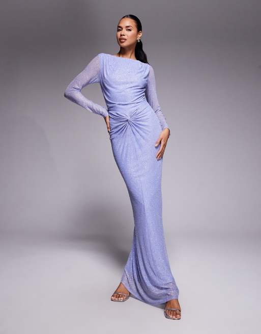 Jaded Rose – Figurbetontes Maxikleid in Blau mit Knotendetail und Strassverzierung