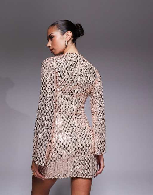 Jaded Rose fluted sleeve sequin mini dress in cream, 3 of 4