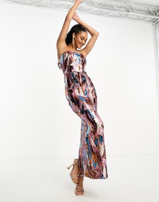 Jaded Rose geo embellished maxi dress in mixed sequin