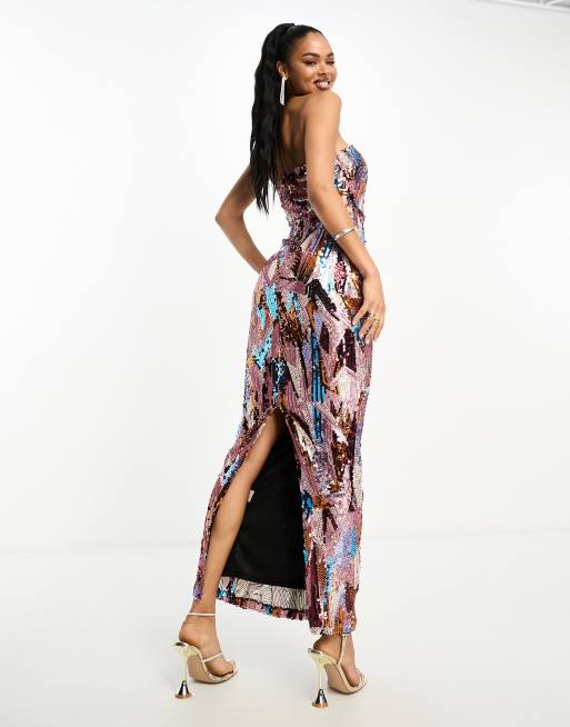 geo sequin dress Black Oasis Occasion Geo Sequin Wrap Midi Dress