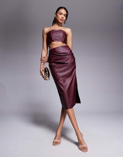 Jaded Rose - Gonna al polpaccio in similpelle color bordeaux