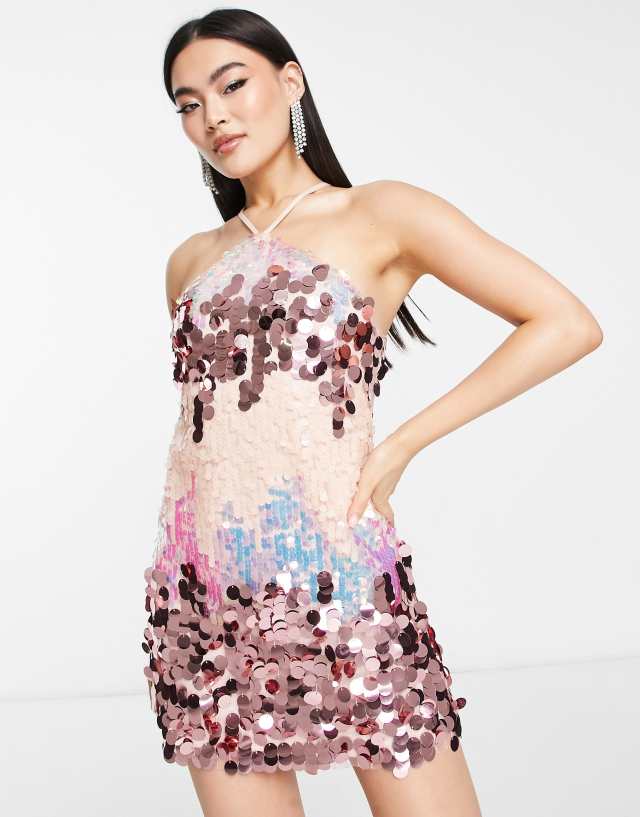 Jaded Rose halterneck mini dress in statement sequin