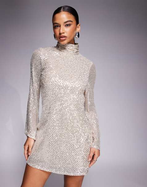 Jaded Rose high neck cowl back sequin mini dress in silver - view 1