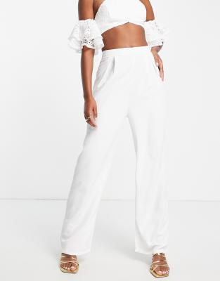 white high waisted wide leg trousers