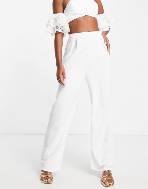 White Wide Leg High Waist Trousers, Co-Ords