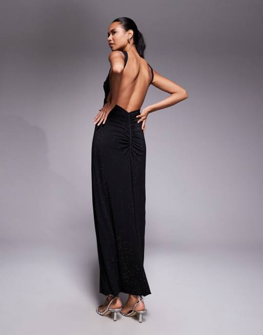 Jaded Rose hotfix maxi dress with open back detail in black, 3 of 4