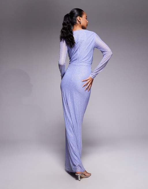 Jaded Rose hotfix slinky maxi dress with knot detail in blue, 4 of 4