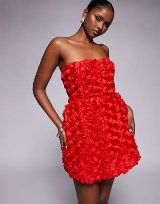 Jaded Rose - Korsett-Minikleid in Rot mit 3D-Blüten