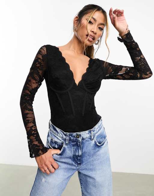 Women's Bodysuits, Black, Lace & Long Sleeve Bodysuits