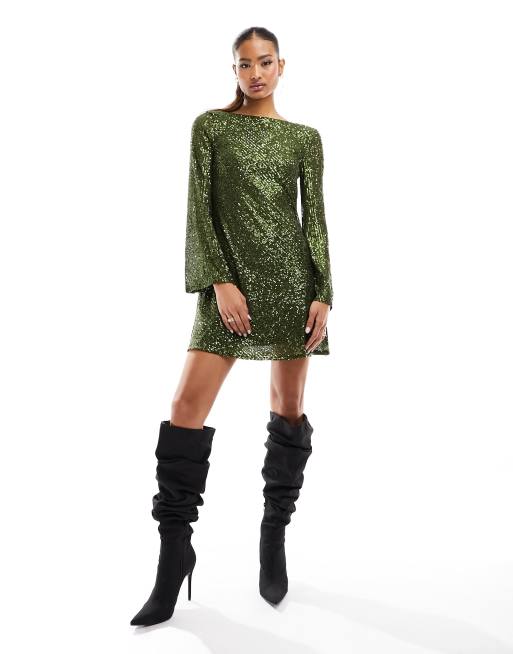 Olive green sequin dress best sale