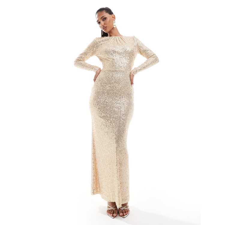 Jaded Rose long sleeve sequin maxi dress in gold ASOS