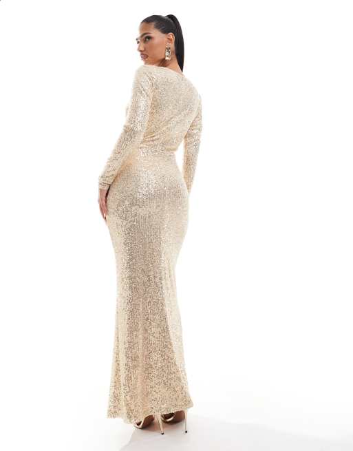 Gold long sleeve maxi dress hotsell