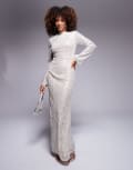 [Jaded Rose] Jaded Rose long sleeve sequin maxi dress in silver 10 Silver