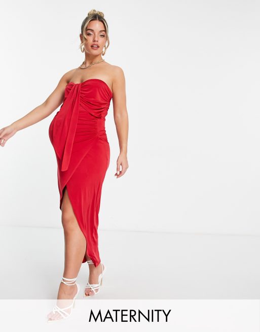 Jaded Rose Maternity bandeau midi red drape dress