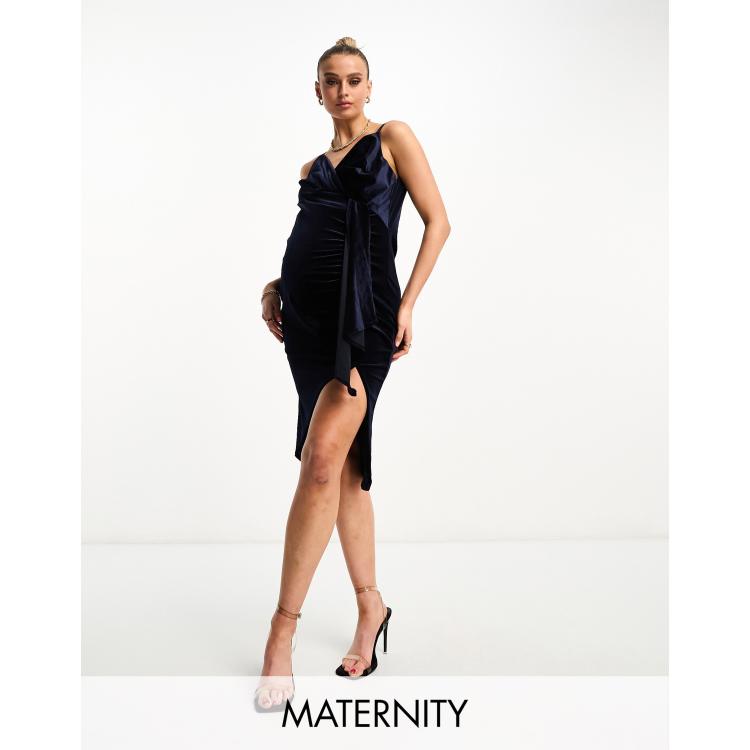 Maternity off the clearance shoulder wrap midi dress