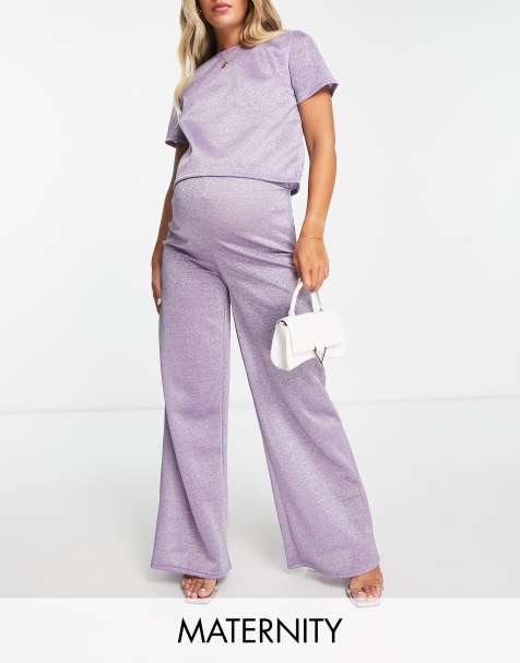 Jaded Rose Maternity - Pantaloni a fondo ampio lilla brillante in coordinato - view 1