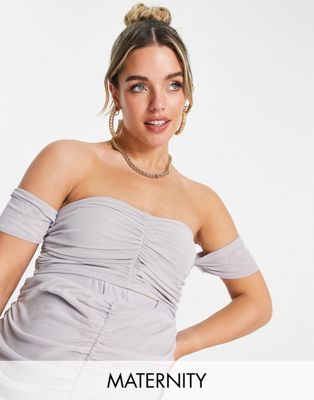 Jaded Rose Maternity ruched slinky crop top in soft grey co-ord