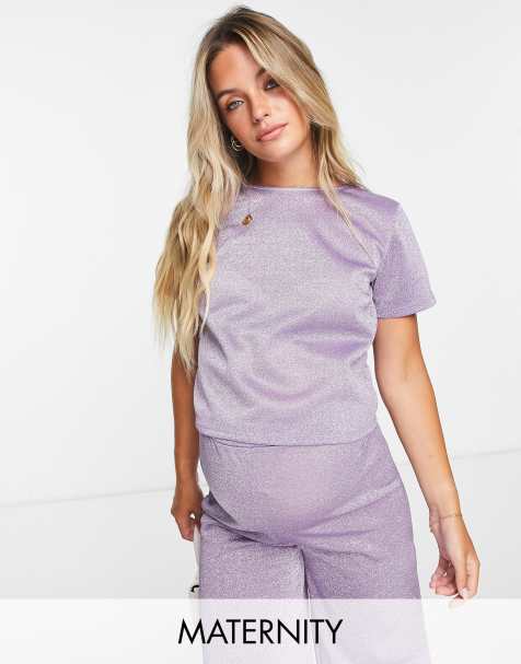 Jaded Rose Maternity – T-Shirt in glitzerndem Flieder, Kombiteil, Umstandsmode - view 1