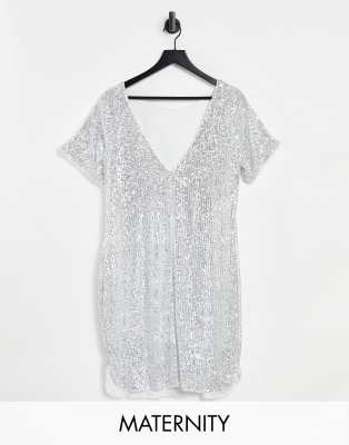 Jaded Rose Maternity T-shirt mini dress in silver sequin