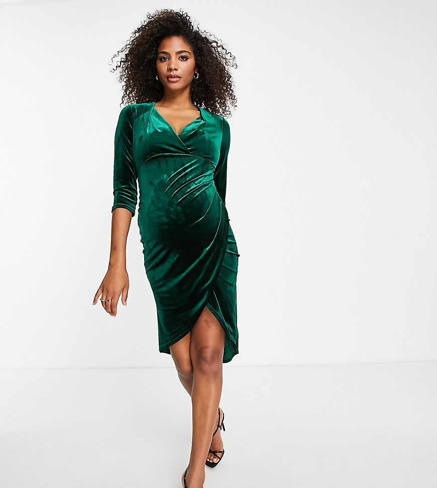 Jaded Rose Maternity Velvet Wrap Midi Dress In Emerald Green | ModeSens